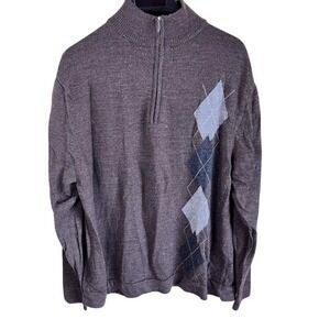 Mario Gilberti Mens Merino Wool Made‎ in Italy Argyle 1/2 Zip Grandpa Size Large